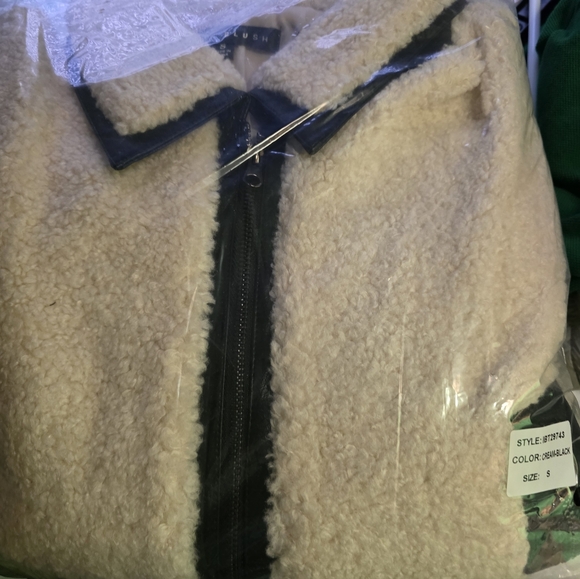 Blue Blush Black and Cream Teddy Jacket Faux Leather S, M, and Large - Picture 5 of 6